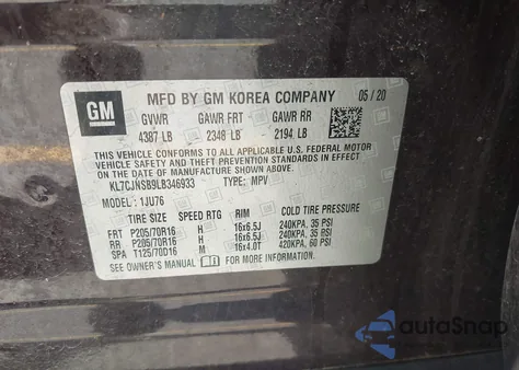 2020 Chevrolet Trax Awd Ls from USA, damaged, VIN KL7CJNSB9LB346933